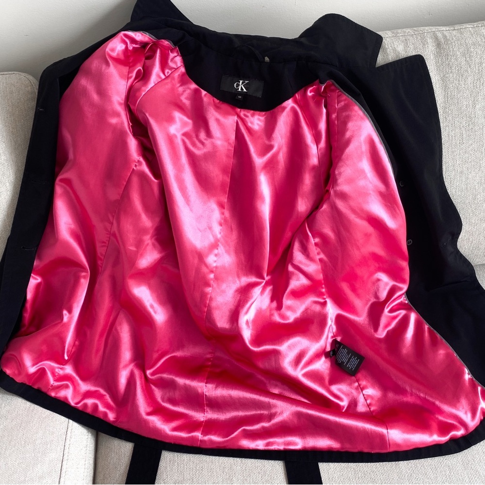 Calvin Klein Black Trench Coat with Sash – Size Small - Picture 10 of 10